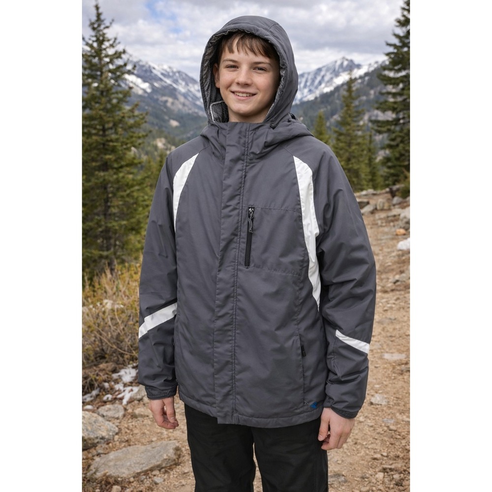 COLUMBIA Youth 18/20 Titanium Omni-Heat Gray Hooded Jacket Coat -3063
